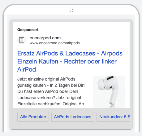 OneEarPod search ad — product-specific targeting