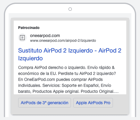 OneEarPod search ad — replacement AirPod