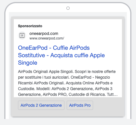 OneEarPod search ad — save money positioning